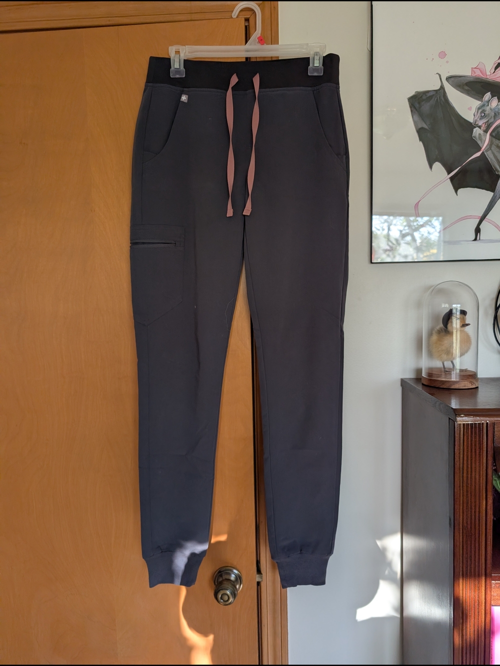 Figs Woen's Charcoal Joggers with Pink Drawcord